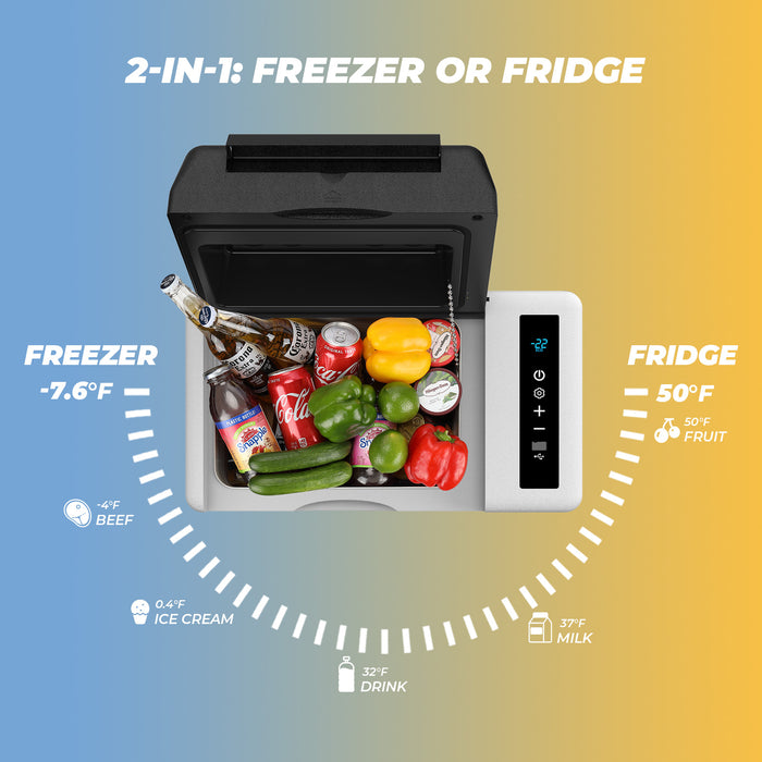 Double Leaves Portable Freezer Car Refrigerator 24 Quart 12V Car Freezer Travel Fridge 23L (-7.6℉~50℉) with 12/24V DC and 110-240 AC, Compressor Refrigerator for Truck, RV, Boat and Camping